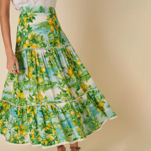 Custom Lemon Print Linen Multi Layered Maxi Dress Manufacturer | Linenwind