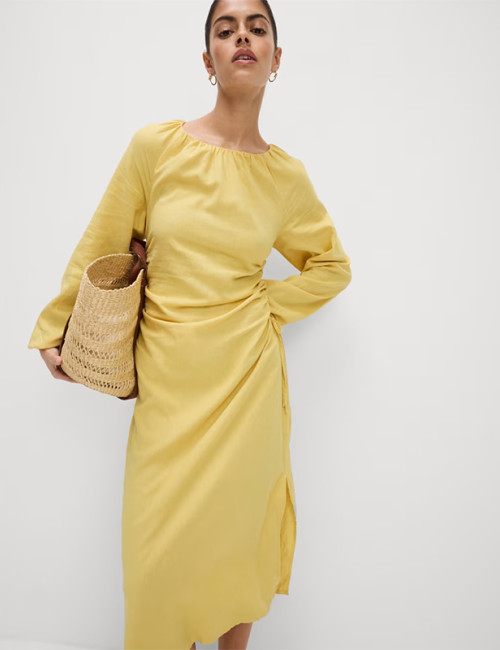 Tailored Linen Side Detail Midi Shift Dress Manufacturer | Linenwind