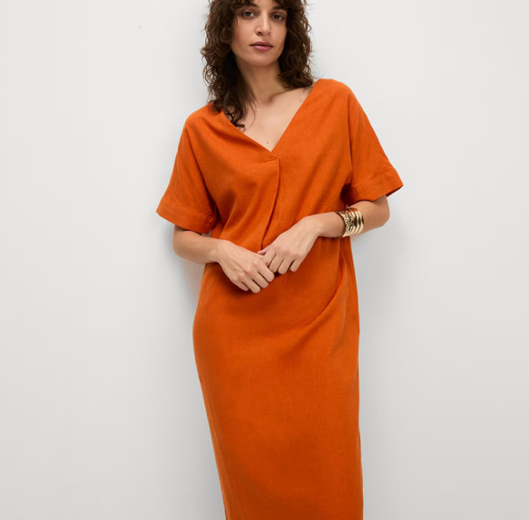 Custom Linen V Neck Midi Dress Manufacturer | Linenwind