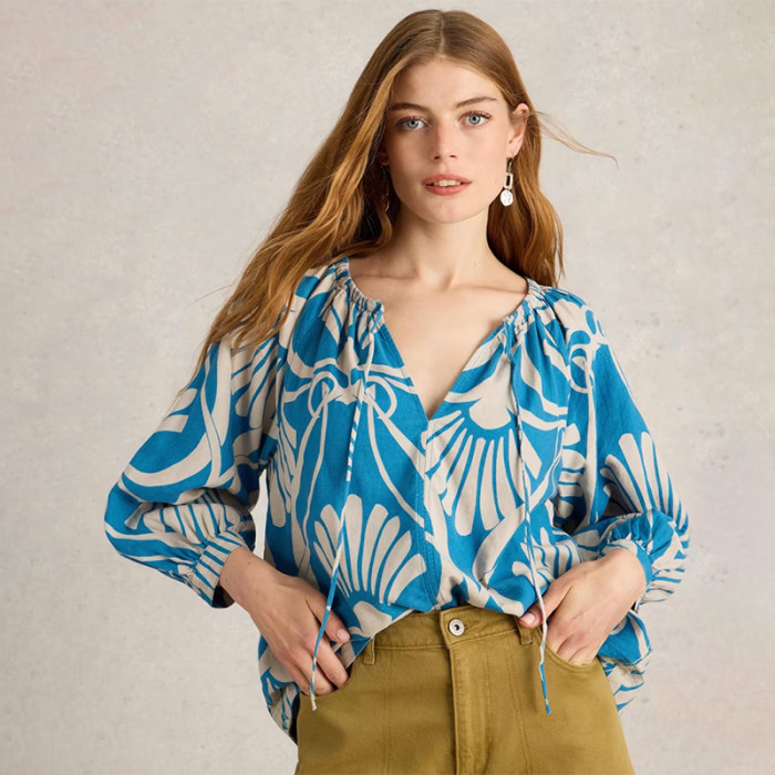 Custom Linen Printed Lace Up Shirt Manufacturers Manufacturer | Linenwind