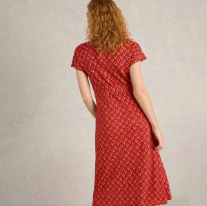Custom Linen Jersey Printed V Neck Midi Dress Manufacturers | Linenwind