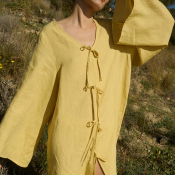 Custom Cardigan Long Sleeve Linen Mini Dress Manufacturer | Linenwind