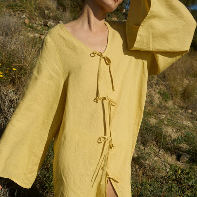 Custom Cardigan Long Sleeve Linen Mini Dress Manufacturer | Linenwind