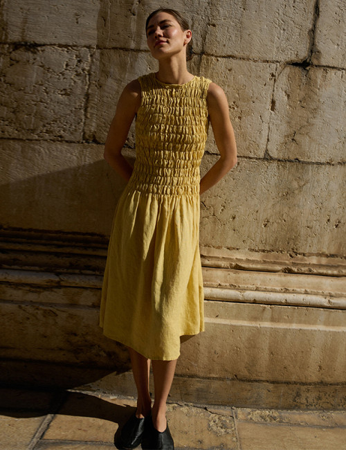 Custom Sleeveless Pleated Round Neck Maxi Dress Manufacturer | Linenwind
