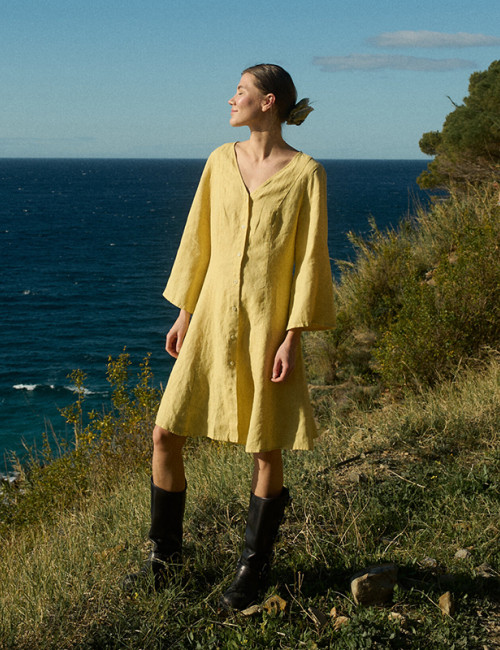 Cotton and Linen Blend Button Cardigan Long Dress Manufacturer | Linenwind
