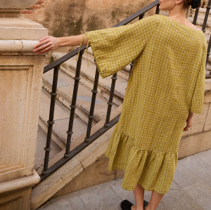 Custom Linen Oversized Plaid Print Dress Manufacturer | Linenwind