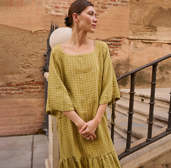 Custom Linen Oversized Plaid Print Dress Manufacturer | Linenwind