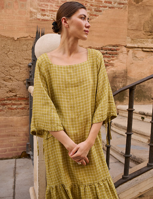 Custom Linen Oversized Plaid Print Dress Manufacturer | Linenwind