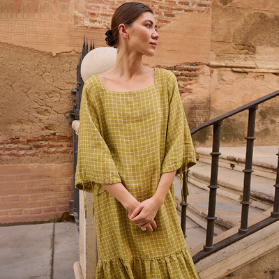 Custom Linen Oversized Plaid Print Dress Manufacturer | Linenwind