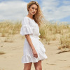 Custom Linen Wrap Ruffle Sleeve Mini Dress Manufacturer | Linenwind