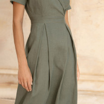 Custom Short Sleeve V Neck Linen Dress Manufacturer | Linenwind