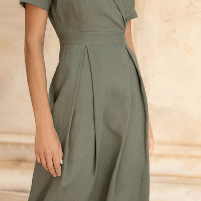 Custom Short Sleeve V Neck Linen Dress Manufacturer | Linenwind
