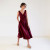 Custom Burgundy Linen V Neck Sleeveless Dress Manufacturer | Linenwind