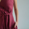 Custom Burgundy Linen V Neck Sleeveless Dress Manufacturer | Linenwind