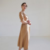 Custom Linen V Neck Puff Sleeve Dress Manufacturer | Linenwind