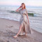 Customized linen V-neck slit lace-up maxi dress Manufacturer | Linenwind