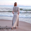 Customized linen V-neck slit lace-up maxi dress Manufacturer | Linenwind