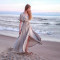 Customized linen V-neck slit lace-up maxi dress Manufacturer | Linenwind