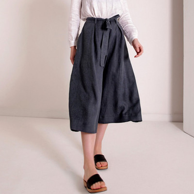 Custom High Waist 3/4 Length Lace Up Wide Leg Linen Pants Manufacturer | Linenwind