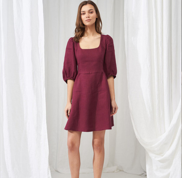 Custom Linen Square Neck Puff Sleeve Mini Skirt Manufacturer | Linenwind