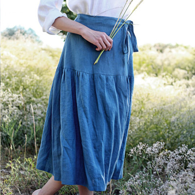 Customized casual linen lace up skirt Manufacturer | Linenwind