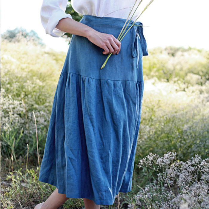 Customized casual linen lace up skirt Manufacturer | Linenwind