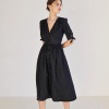 Custom Linen Dress V Neck Puff Sleeves Manufacturer | Linenwind
