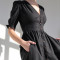 Custom Linen Dress V Neck Puff Sleeves Manufacturer | Linenwind