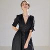 Custom Linen Dress V Neck Puff Sleeves Manufacturer | Linenwind
