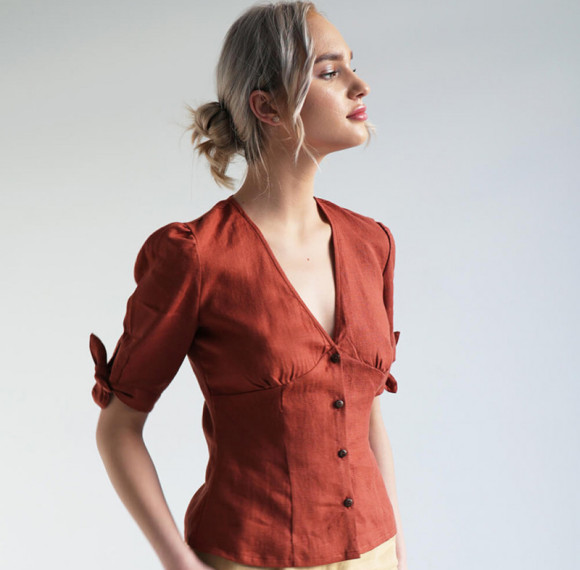 Custom Linen V Neck Short Sleeve Shirt Manufacturer | Linenwind