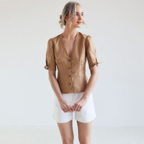 Custom V Neck Short Sleeve Linen Shirt Manufacturer | Linenwind