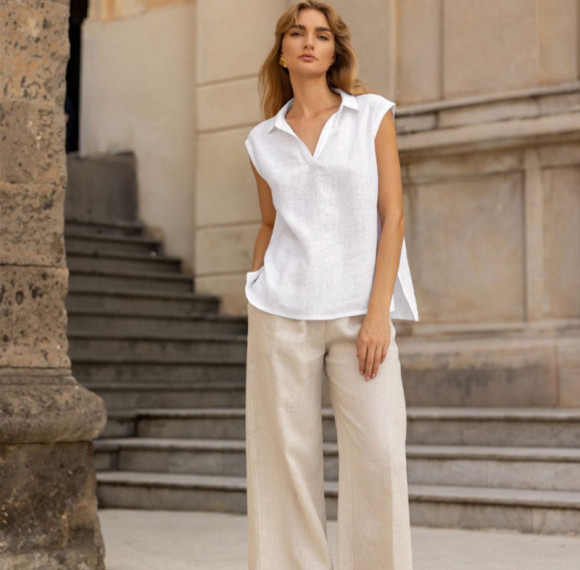 Custom Casual Linen Sleeveless V-Neck Vest Manufacturer | Linenwind