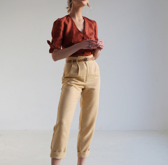 Custom Linen High Rise Slim Fit Cropped Pants Manufacturer | Linenwind
