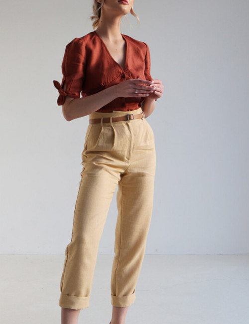 Custom Linen High Rise Slim Fit Cropped Pants Manufacturer | Linenwind