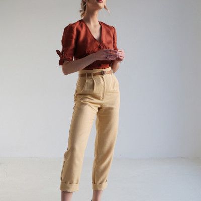 Custom Linen High Rise Slim Fit Cropped Pants Manufacturer | Linenwind