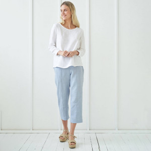 Customized linen crew neck long sleeve topManufacturer | Linenwind