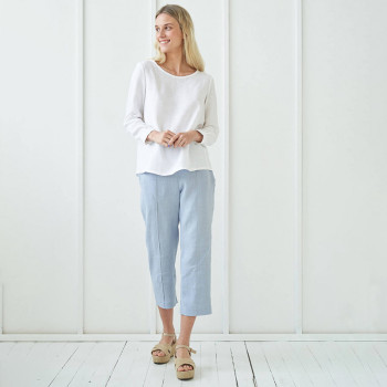 Custom Crew Neck Long Sleeve Linen Top Manufacturer | Linenwind