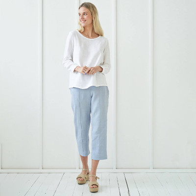 Custom Crew Neck Long Sleeve Linen Top Manufacturer | Linenwind