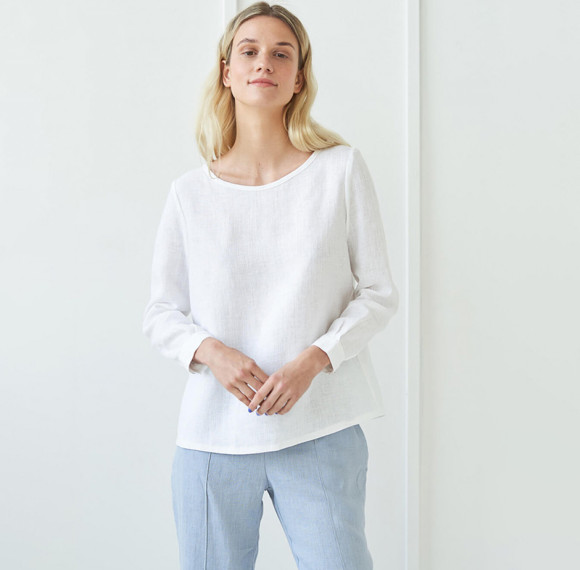 Customized linen crew neck long sleeve topManufacturer | Linenwind