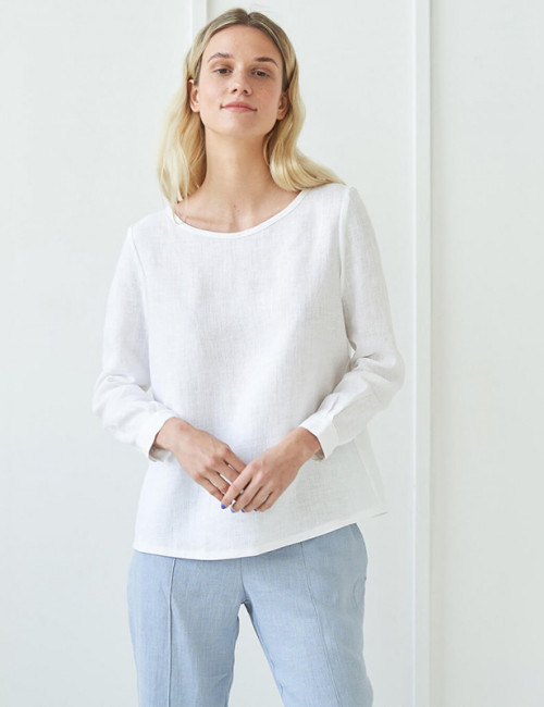 Customized linen crew neck long sleeve topManufacturer | Linenwind