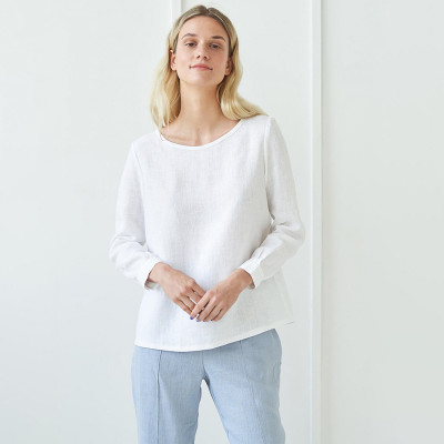 Customized linen crew neck long sleeve topManufacturer | Linenwind