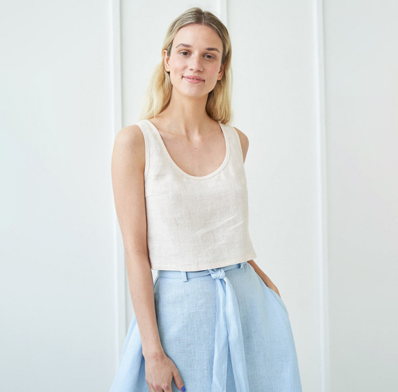 Customized linen sleeveless crew neck vestManufacturer | Linenwind