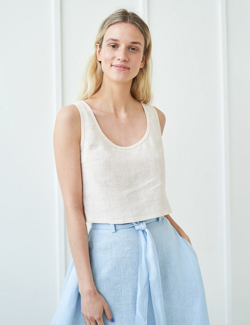 Customized linen sleeveless crew neck vestManufacturer | Linenwind