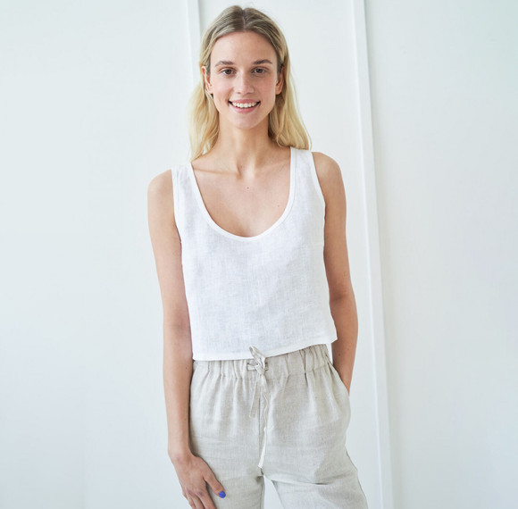Beige Linen Crop Tank Top – Minimalist Summer Essential