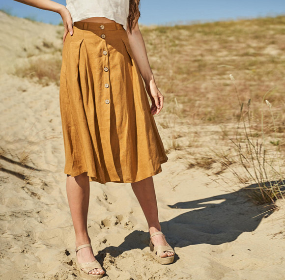 Custom Summer Casual Linen High Waist Button Skirt Manufacturer | Linenwind