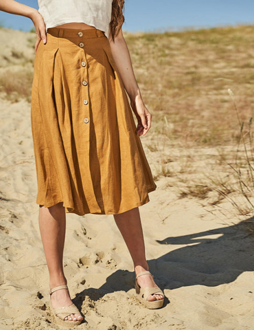 Custom Summer Casual Linen High Waist Button Skirt Manufacturer | Linenwind