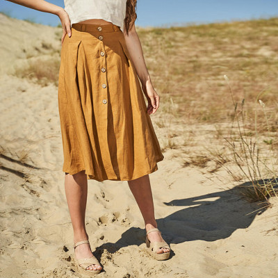 Custom Summer Casual Linen High Waist Button Skirt Manufacturer | Linenwind
