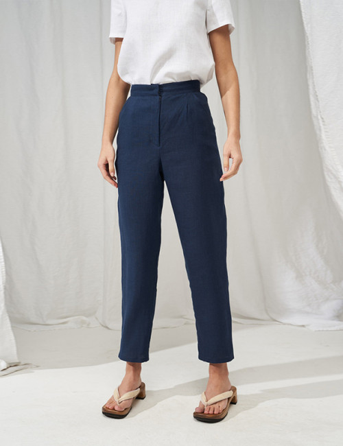 Custom made linen high waisted casual trousers Manufacturer | Linenwind