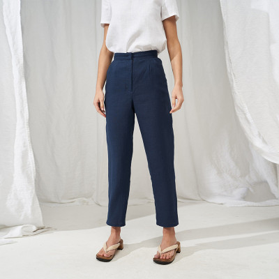 Custom made linen high waisted casual trousers Manufacturer | Linenwind