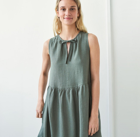 Green Sleeveless Linen Midi Dress with Pockets – Effortless Everyday Comfort